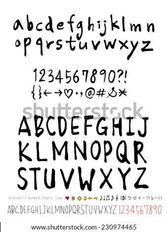 alphabet and numbers - hand drawn in vector   / Handwritten alphabet