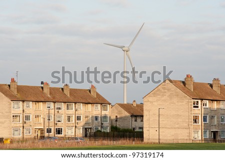 Giant wind turbine in urban setting