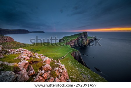 Isle of Skye, Scotland. Neist Point during a very cloudy sunset.