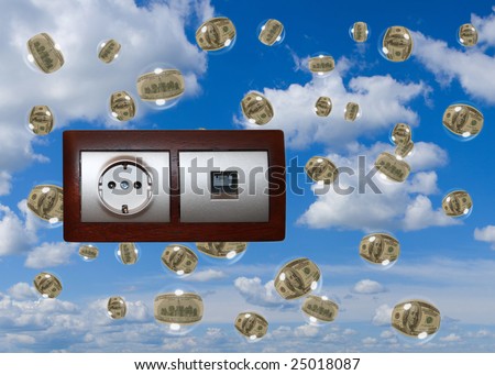 Electric outlet  with money bubbles background.Electricity bills concept.