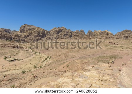Rocky desert landscape of Petra, Jordan in a sunny day