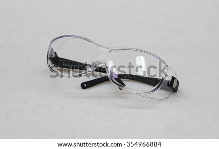 Safety glasses for personal protection during medical procedures at hospital.