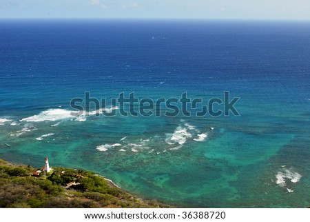 Diamond Head lighthouse from Diamond Head Crater on Oahu Hawaii.
