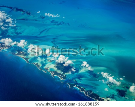 Aerial View Of Caribbean Islands Chain Creating A Blue Desert Contour