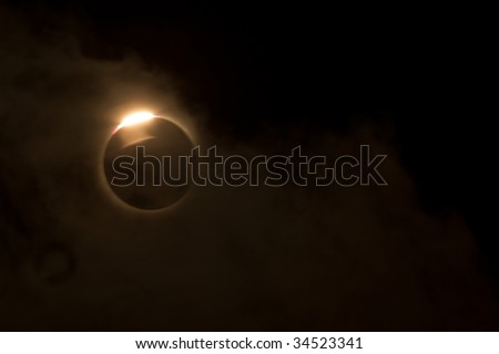 Varanasi, India - July 22, 2009: Diamond Ring effect of full solar eclipse as seen from the banks of the Ganges River