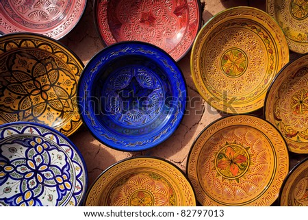 Atlas Mountains, Morocco: ornate traditional artwork on pottery and plates Atlas Mountains, Morocco