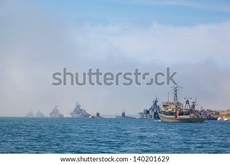 SEVASTOPOL, UKRAINE -- MAY 12: A modern warship in the parade of ships. Celebrating 230 years of the Black Sea Fleet on May 12, 2013
