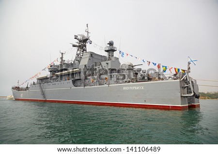SEVASTOPOL, UKRAINE -- MAY 12: Large Landing Ship \'Novocherkassk\' Black Sea Fleet. Celebrating 230 years of the Black Sea Fleet on May 12, 2013