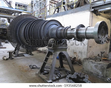 Power generator steam turbine during repair process at power plant