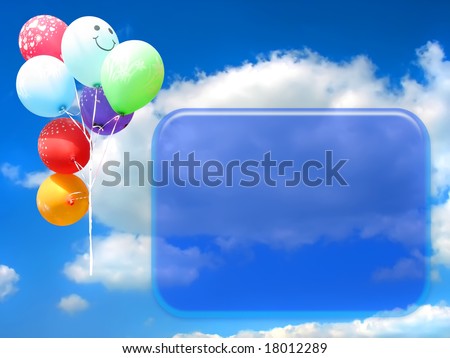Colored party balloons against blue sky and empty place for your text
