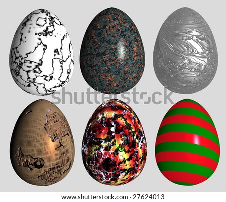 patterned easter eggs to colour. stock photo : six abstract patterned easter eggs isolated over gray background