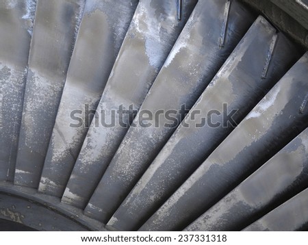 Old power generator steam turbine blades during repair process at power plant
