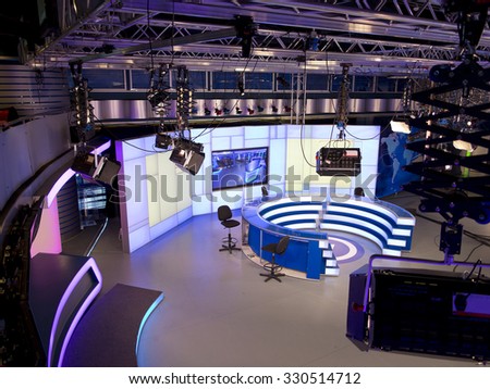 05.04.2015, MOLDOVA, TV NEWS studio with light equipment ready for recordind release