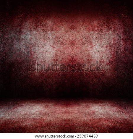 Old dark red blood stain grunge room wall background.