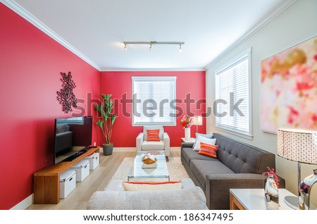 Modern red living room interior design
