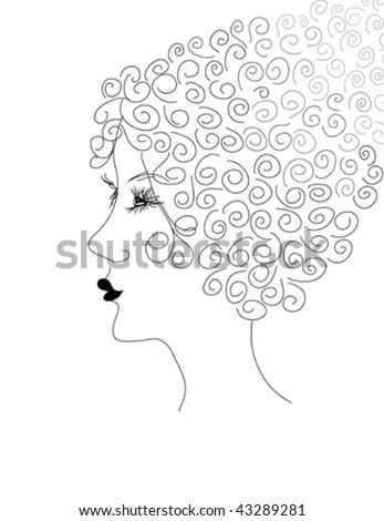 stock vector Retro woman sketch with abstract hairstyle sketch