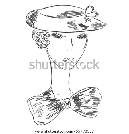 stock vector Retro woman sketch in the hat Save to a lightbox