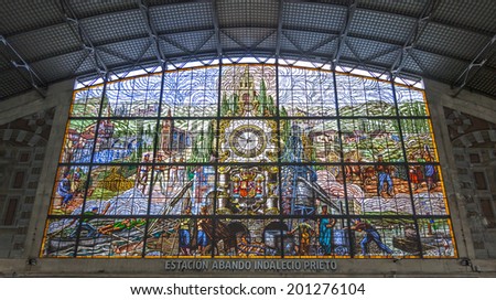 BILBAO, SPAIN - JUNE 25: Stained glass window of 