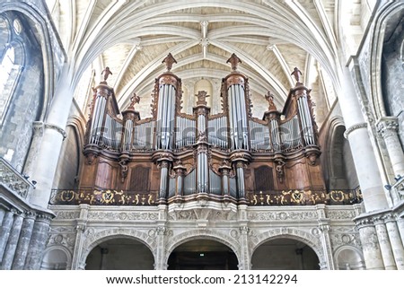 BORDEAUX, FRANCE - JULY 31: Pipe organ of the Cathedral of Bordeaux, France, on July 31, 2014.