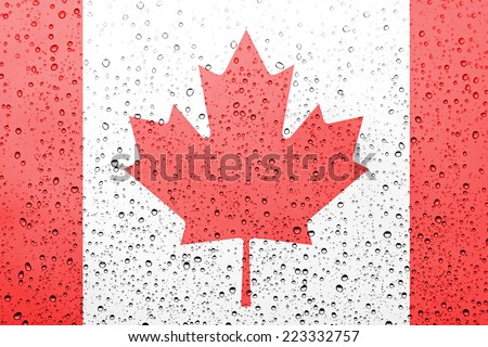 Canada flag on raindrop background.