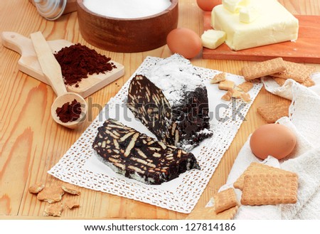 Salami chocolate cake, setting