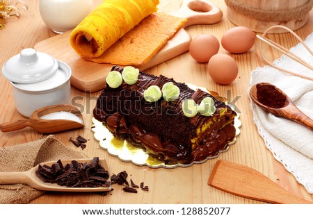 Chocolate cake, setting