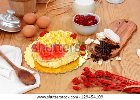 Meringue cake , setting