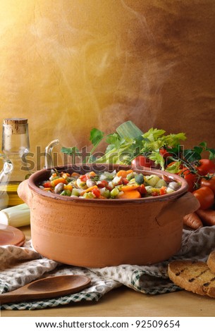 Steaming vegetables soup