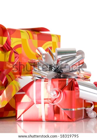 A set of colorful Christmas gifts