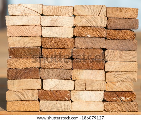 Stack of wood planks for furniture material