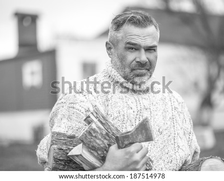 Romantic portrait of a man outdoor in the country. black and white