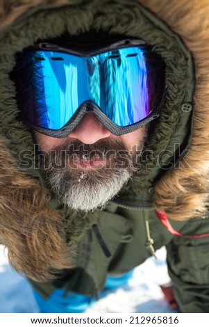 Winter selfie of sport active man wearing goggles