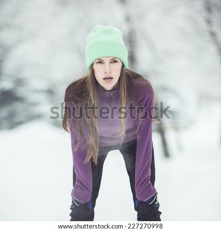 Winter running, exercise woman. toned filter image