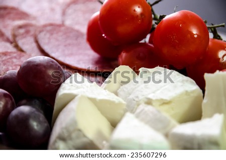 Plate of cheese and salami
