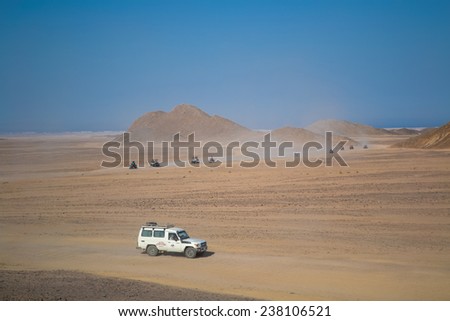 HURGHADA, EGYPT - JUL 16: Trip on the desert near Hurghada on 16 July 2012. Desert safari is one of the main local tourist attraction in Egypt.