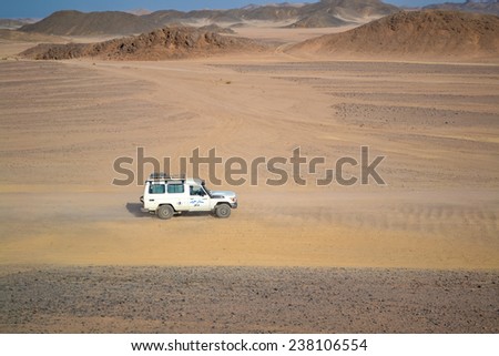 HURGHADA, EGYPT - JUL 16: Trip on the desert near Hurghada on 16 July 2012. Desert safari is one of the main local tourist attraction in Egypt.