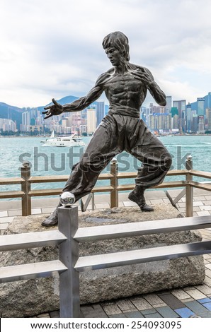 HONG KONG, CHINA -MAY 01: Bruce Lee statue at the Avenue of Stars on May, 01, 2013, Hong Kong, China.