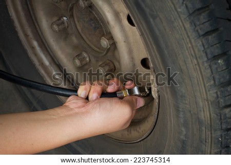 Inflate tires and check pressure old car
