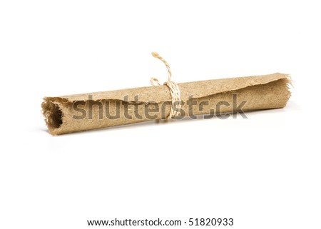 Rolled Up Old hemp Paper. Isolated on white.