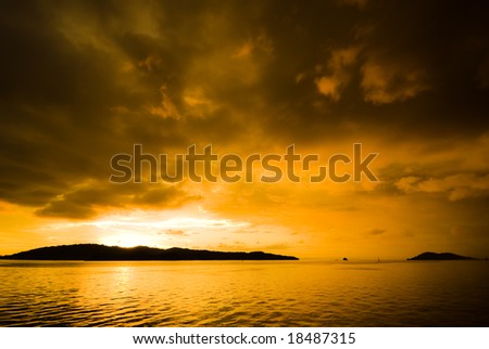 Dreamy sunset over sea, very colorful