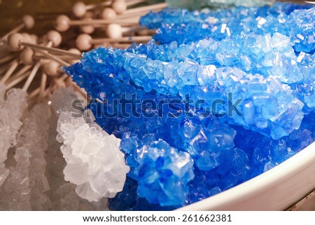 Rock candy comes in in every color and flavor on can imagine.
