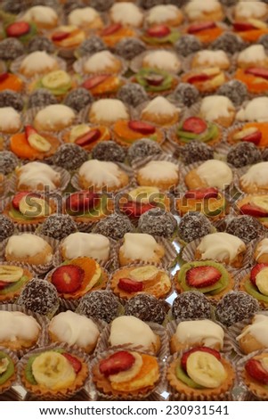 Sweet finger food with fruit and chocolate