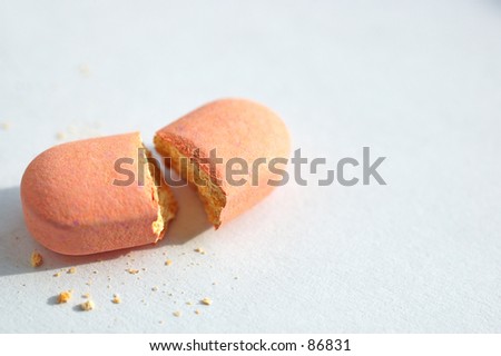 A pill broken on the middle.