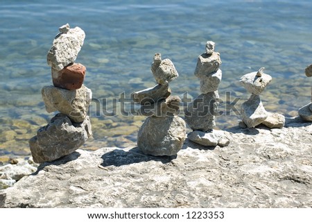 indian stone sculptures on lake Ontario shore