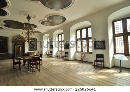 HELSINGOR, DENMARK - AUGUST 22: One of the rooms in Kronborg castle in Helsingor, Denmark on August 22, 2014