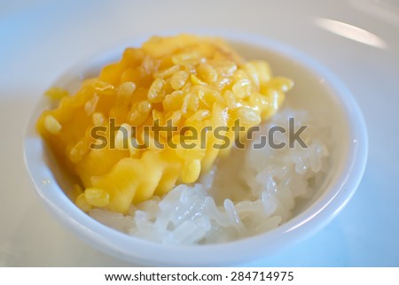 Sweet mango with sticky rice , soybean and coconut milk of Thailand