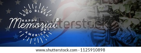 Logo for memorial day against american flag on a wooden table