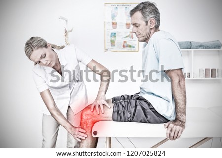 Highlighted pain against doctor examining patient knee