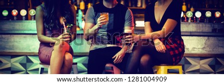 Friends enjoying the drinks at counter in bar