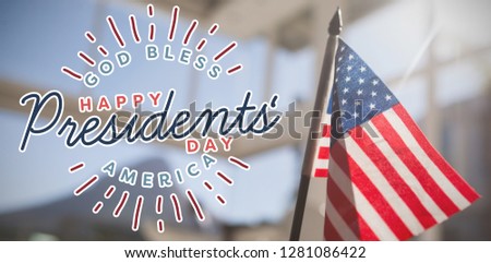 god bless america. Happy presidents day. vector typography against american nationa; flag in restaurant